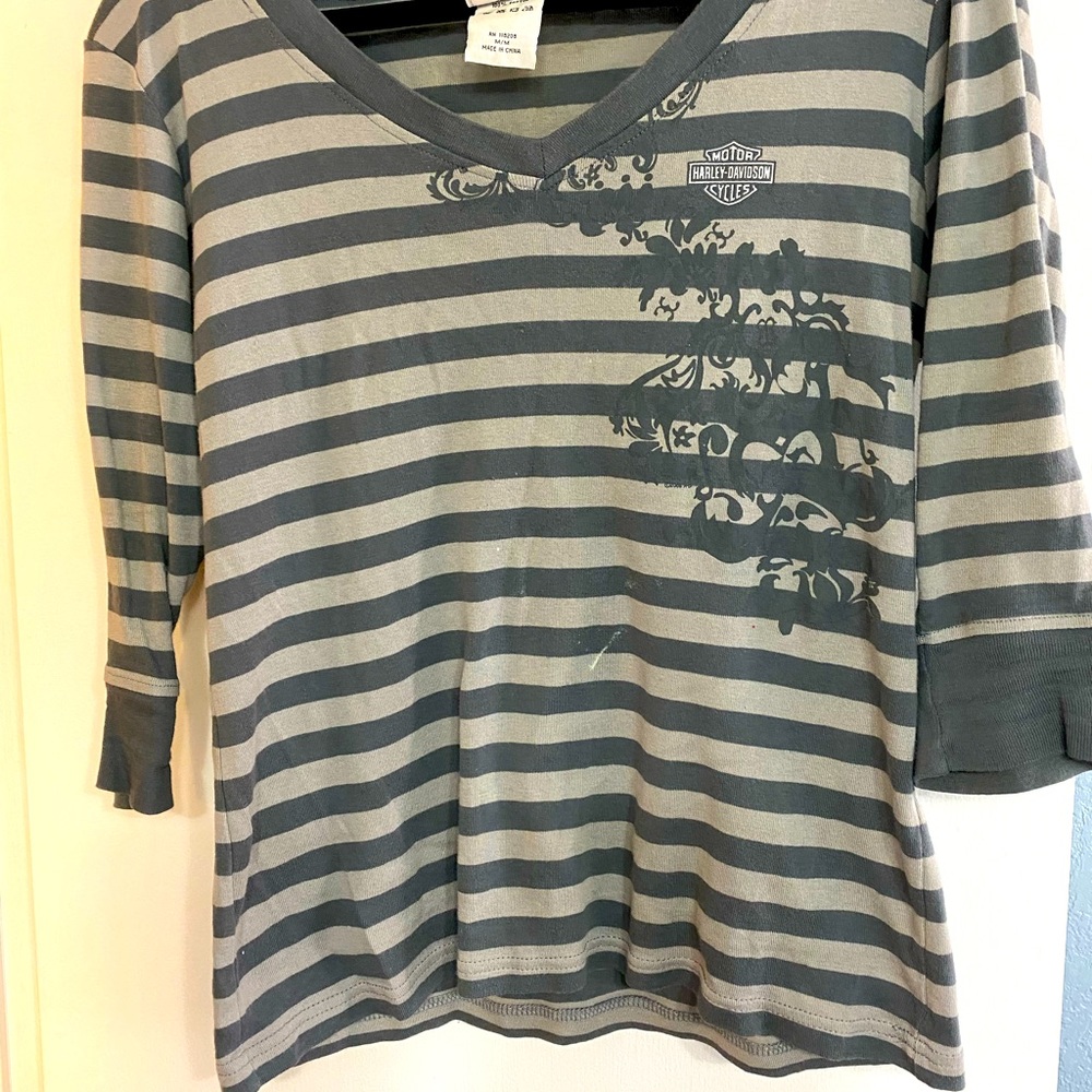 Harley Davidson women’s striped 3/4 sleeve biker floral medium shirt